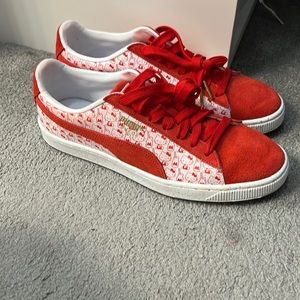 Hello Kitty Red/White suede pumas size 10